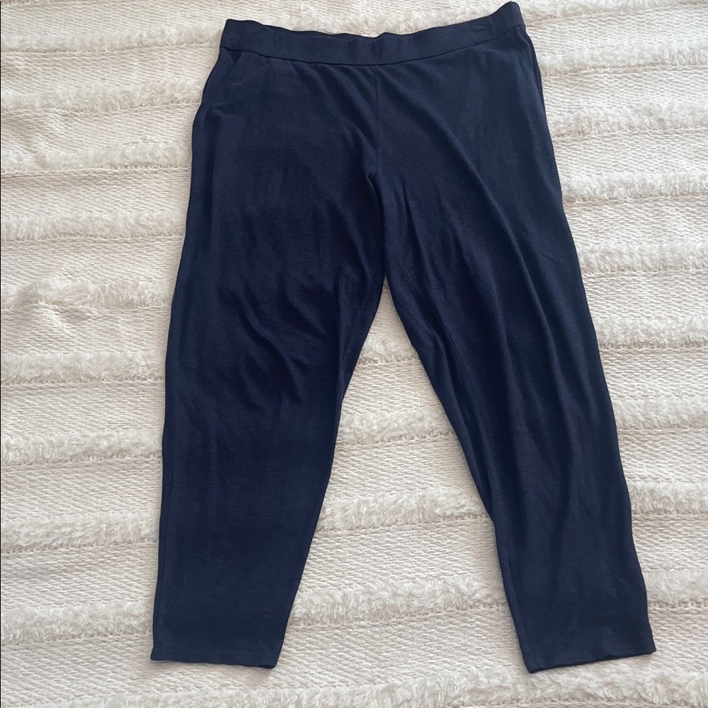 Eileen Fisher pull on stretch organic cotton Pants pockets navy blue women’s L